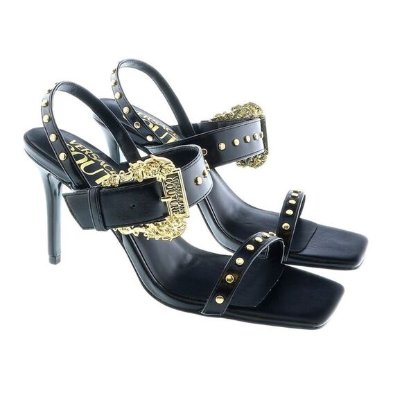 Versace Jeans Collection Shoes - Versace Jeans Couture Oversized Buckle  Black Heeled Sandals-